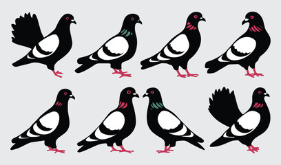 Birds Silhouette Vector Collection Hand drawn Pigeon
