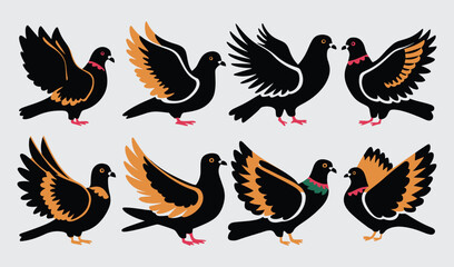 Birds Silhouette Vector Collection Hand drawn Pigeon