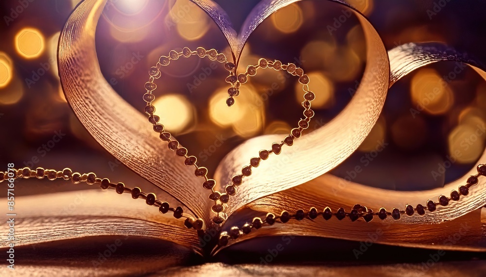 Poster heart shape book pages with bokeh lights