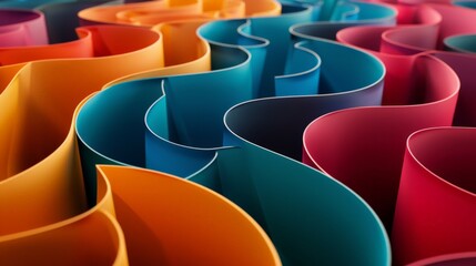 Abstract background. A colored maze made of paper. 3d rendering. 