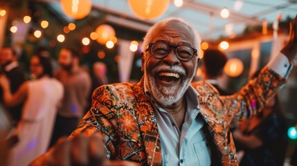 Obraz premium Joyful Elderly Man Celebrating at Party 