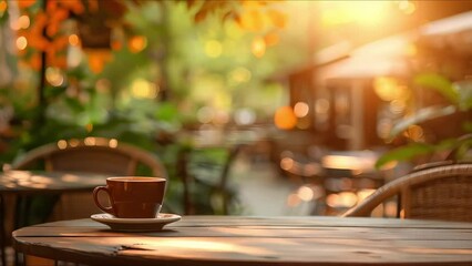 A serene outdoor coffee scene celebrating International Coffee Day with tranquil vibes. Concept International Coffee Day, Outdoor Setting, Serene Relaxation, Tranquil Vibes, Coffee Lover's Paradise