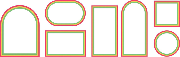 Groovy rainbow frames in hippie style. Psychedelic retro borders. Text box funky 70s. Good vibes background. Pop vintage groovy square and rectangle frame. eps10