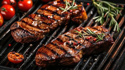 Grilled Steak Roast Succulent Steaks Cooking on the Barbecue