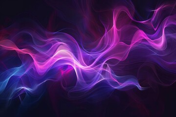 A dark abstract background with flowing waves of purple and pink light