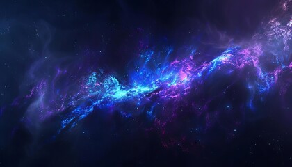 A dark abstract background with a burst of blue and purple light