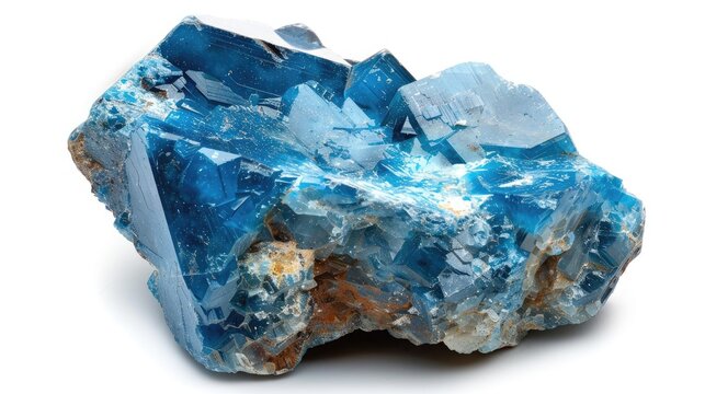 Cutout of raw blue apatite stone on a white background