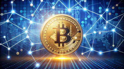 Bitcoin crypto coin money digital background currency illustration for trading business, mining, airdrop, finance referral banner