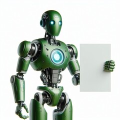 Fototapeta premium Isolated Robots Holding Blank Signs on White Background for Custom Messages - Ideal for Advertising, Marketing, and Communication Purposes