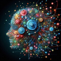 Obraz premium Abstract AI Accelerating Workflow for Office Workers - Futuristic Depictions of Artificial Intelligence Enhancing Productivity and Efficiency in Modern Workspaces