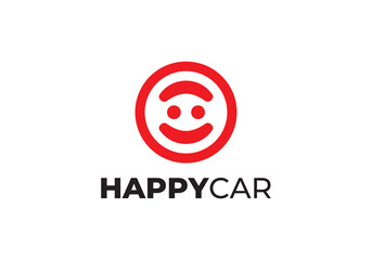 car steering wheel with smile logo. happy driver car icon vector design
