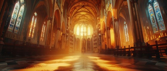 Fototapeta premium background of a historic cathedral interior, with intricate architecture and warm lighting, perfect for cultural and historical themes
