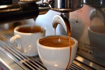 A detailed view of a coffee machine making espresso