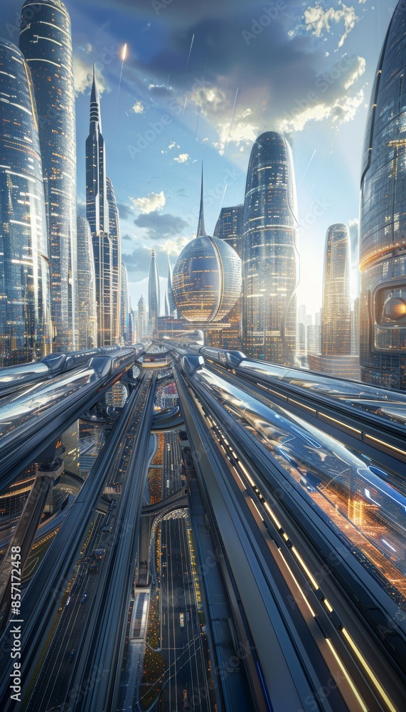 Aufkleber futuristic transportation system with hyperloop trains and advanced infrastructure design