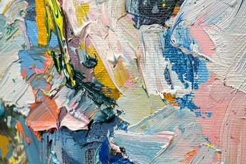 Fototapeta premium A detailed view of an abstract painting with layered brushstrokes,
