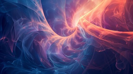 Fototapeta premium Royal blue and coral gradients with wave designs and heart-shaped light bursts background