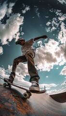 Skateboarder Performing Trick on Mini Ramp at Sunset - Action Sports Photography