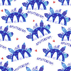 vector illustration Amsterdam. Seamless pattern with old historic buildings houses