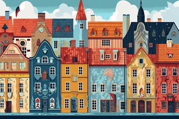 Tallinn urban landscape. Pattern with houses. Illustration