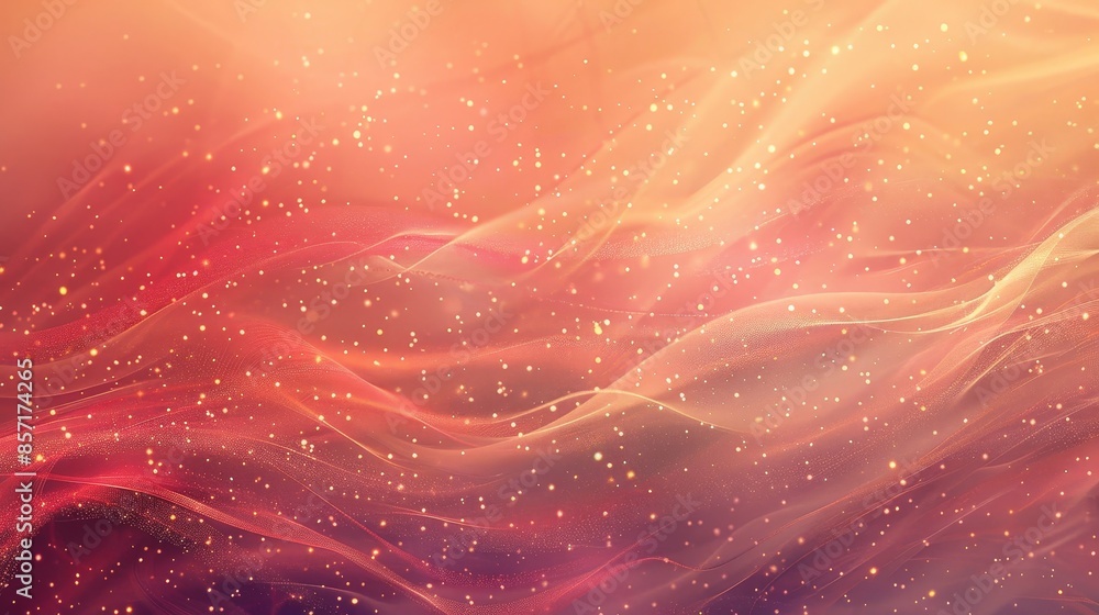 Wall mural soft red to pale gold gradient with swirling patterns and fine twinkling lights background