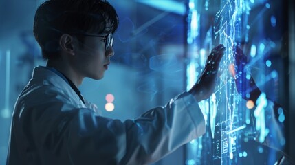 A Scientist Interacting with a High-Tech Digital Interface, Generative AI