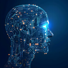 AI - Artificial intelligence. Ai digital brain. Robotics concept. Human face made from polygon.