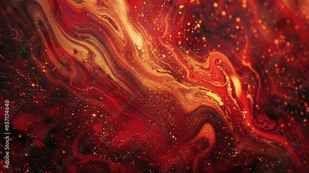 Wall mural marbled red and gold background with swirling patterns and lights background
