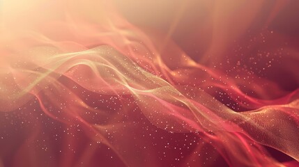 Gradient from crimson to pale gold with wavy lines and glowing particles background