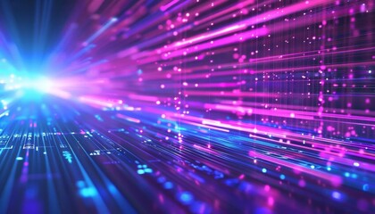 A digital technology background with purple and blue light streaks and text Digital Technology