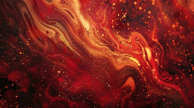 Marbled red and gold background with swirling patterns and lights background