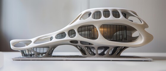 A  printed model of a futuristic building design