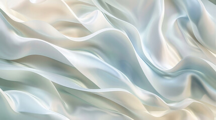 Obraz premium Waves of luxurious, pearly fabric ripple gracefully, creating a serene and elegant visual flow.