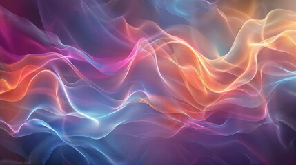 Fototapeta premium Wave-like patterns in vibrant hues with glowing particles. background