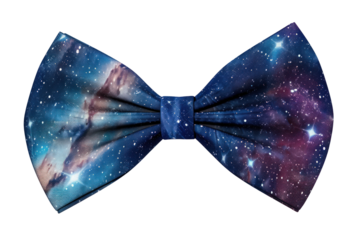 A blue and purple tie with stars and galaxies on it