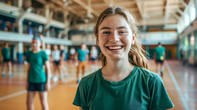 Happy Teenage Girl in Gymnasium Generative AI