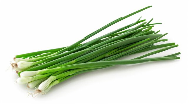 fresh green onions isolated on white background digital food photography