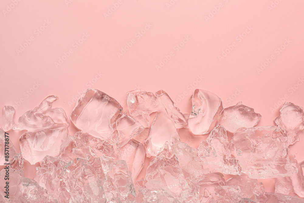 Canvas Prints Pieces of crushed ice on pink background, top view. Space for text