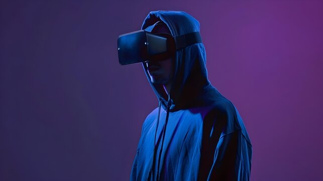 Futuristic virtual reality headset in dark moody atmosphere
