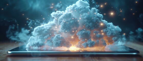 A close-up of a digital cloud on a tablet