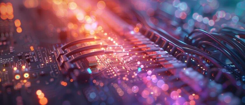 A close-up of a fiber optic cable installation