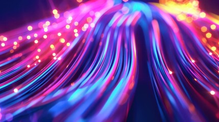 futuristic 3d design of colorful optical fiber cables forming glowing neon waves abstract technology background pattern