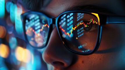 Close-up of Financial Data Reflected in Glasses, Generative AI