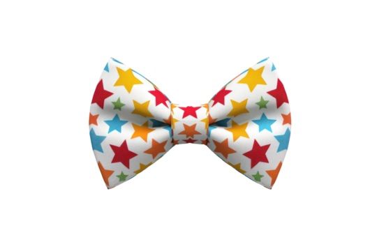 A colorful bow tie with stars on it. The bow tie is made of a shiny material and has a star pattern. The stars are of different sizes and colors, creating a vibrant and eye-catching design - Powered by Adobe