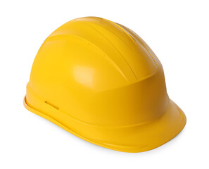 Yellow hard hat isolated on white. Safety equipment