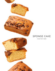 Creative layout made of sponge cake on the white background. Food concept. Macro concept.