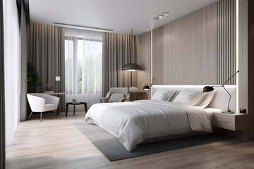 Interior of a double bed hotel room