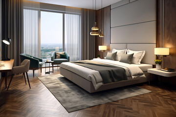 Interior of a double bed hotel room
