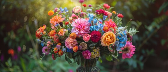 Obraz premium A colorful bouquet of flowers in a vase, suitable for gardening and home decor