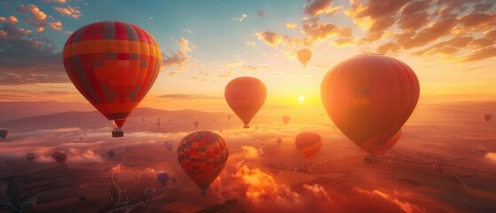 Obraz premium A colorful hot air balloon festival at sunrise, photographed in