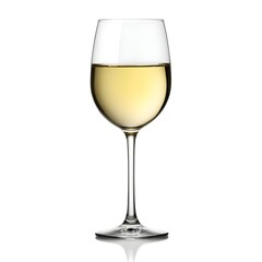 A glass of white wine on a white background